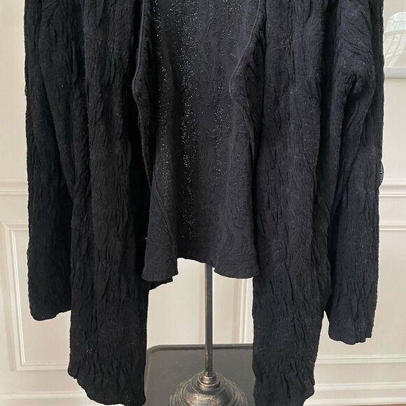Eileen Fisher Open Front Textured Black Cardigan Sweater XL - Picture 3 of 8